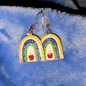 Colorful Rainbow Earrings with Apple Design